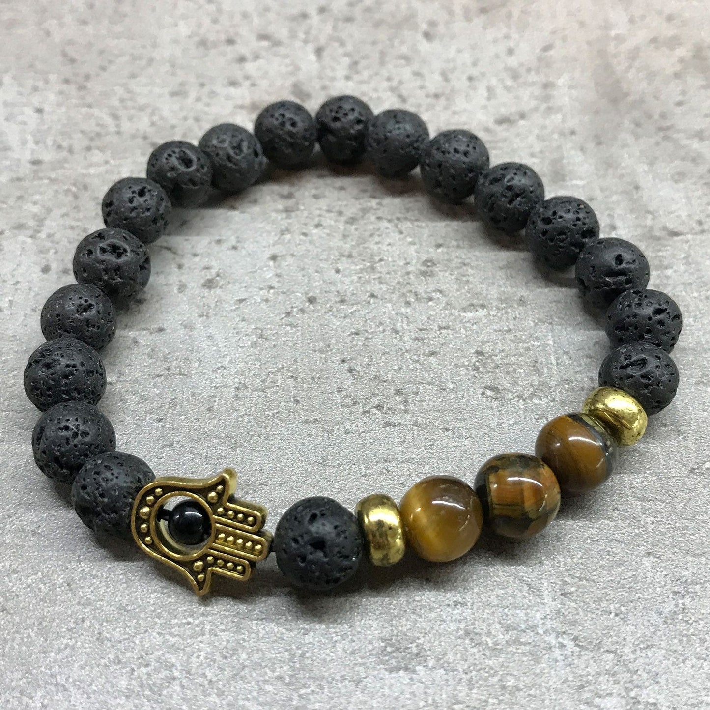 🧿 Lava Stone Bracelet - Hamsa Tiger Eye | Aromatherapy Diffuser Jewellery & Spiritual Protection Bracelet