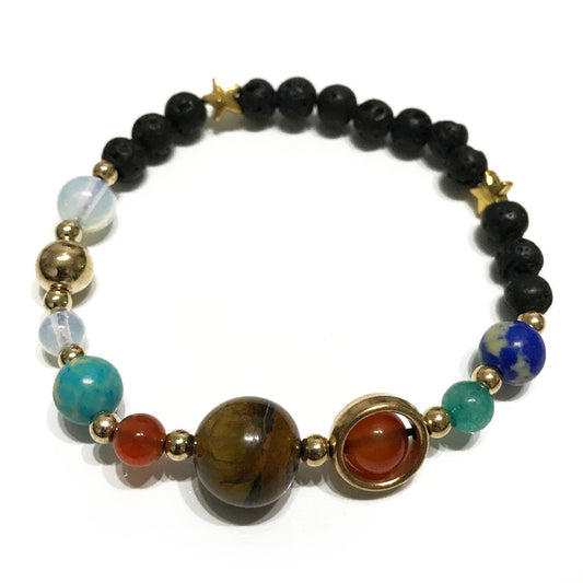 🪐 Lava Stone Bracelet - Gold Solar System | Aromatherapy Diffuser Jewellery 🌙