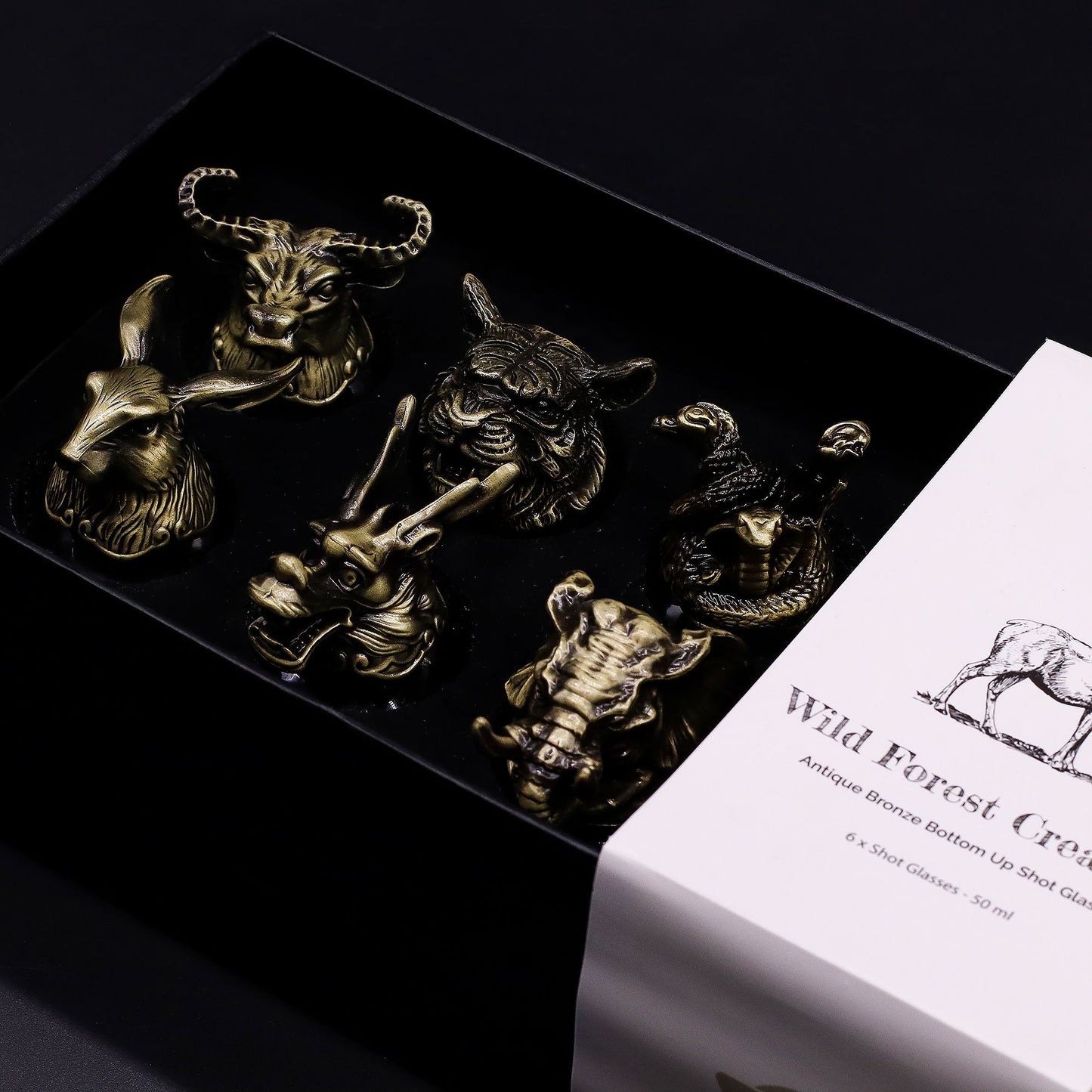 Mystical Animal Shot Glasses (50ml) – Antique Bronze-Style Collectors Barware Set (6 Designs)