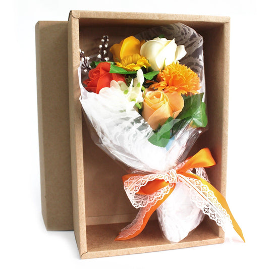 Boxed Hand Soap Flower Bouquet – Orange 🌼🧡 (Scented Soap Roses & Carnations)