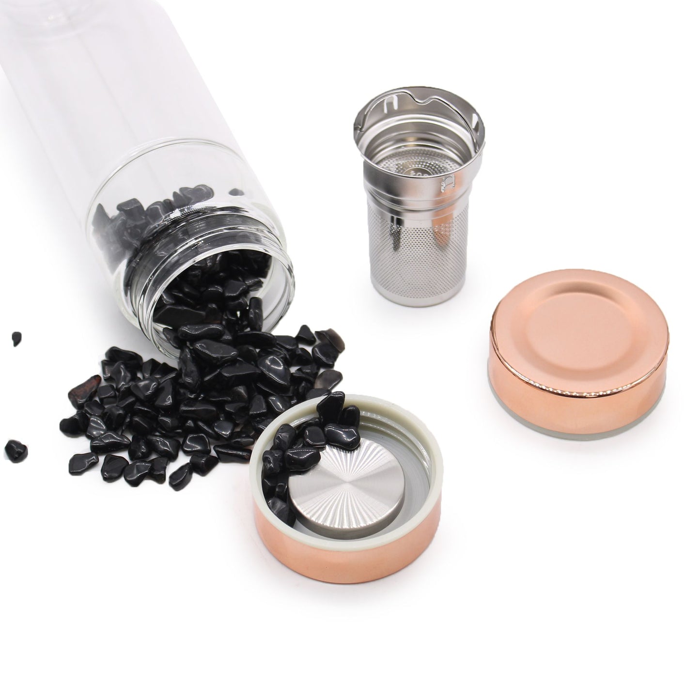 Crystal Glass Tea Infuser Bottle – Rose Gold & Amethyst ✨ | Luxury Loose Leaf Tea Bottle 500ml