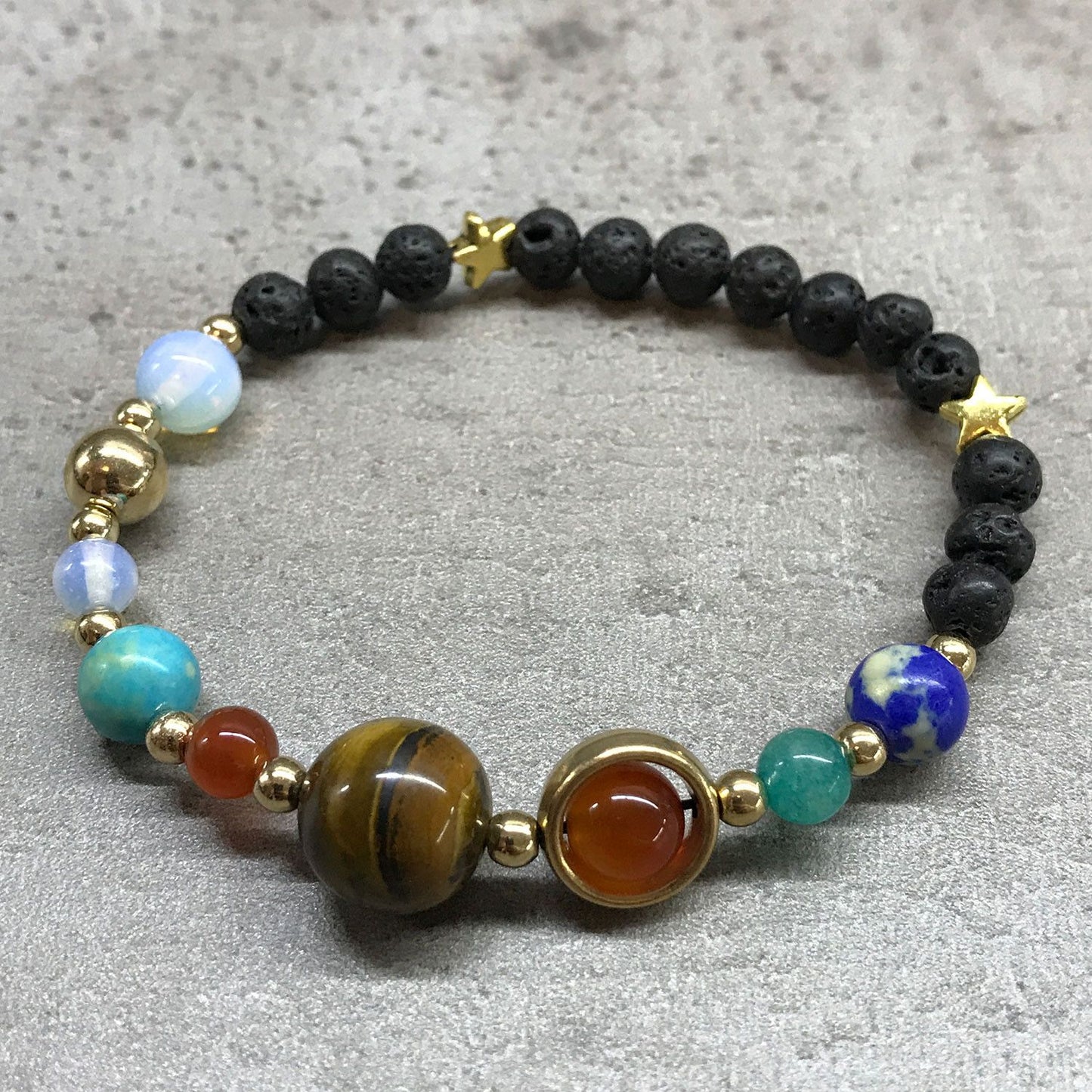 🪐 Lava Stone Bracelet - Gold Solar System | Aromatherapy Diffuser Jewellery 🌙