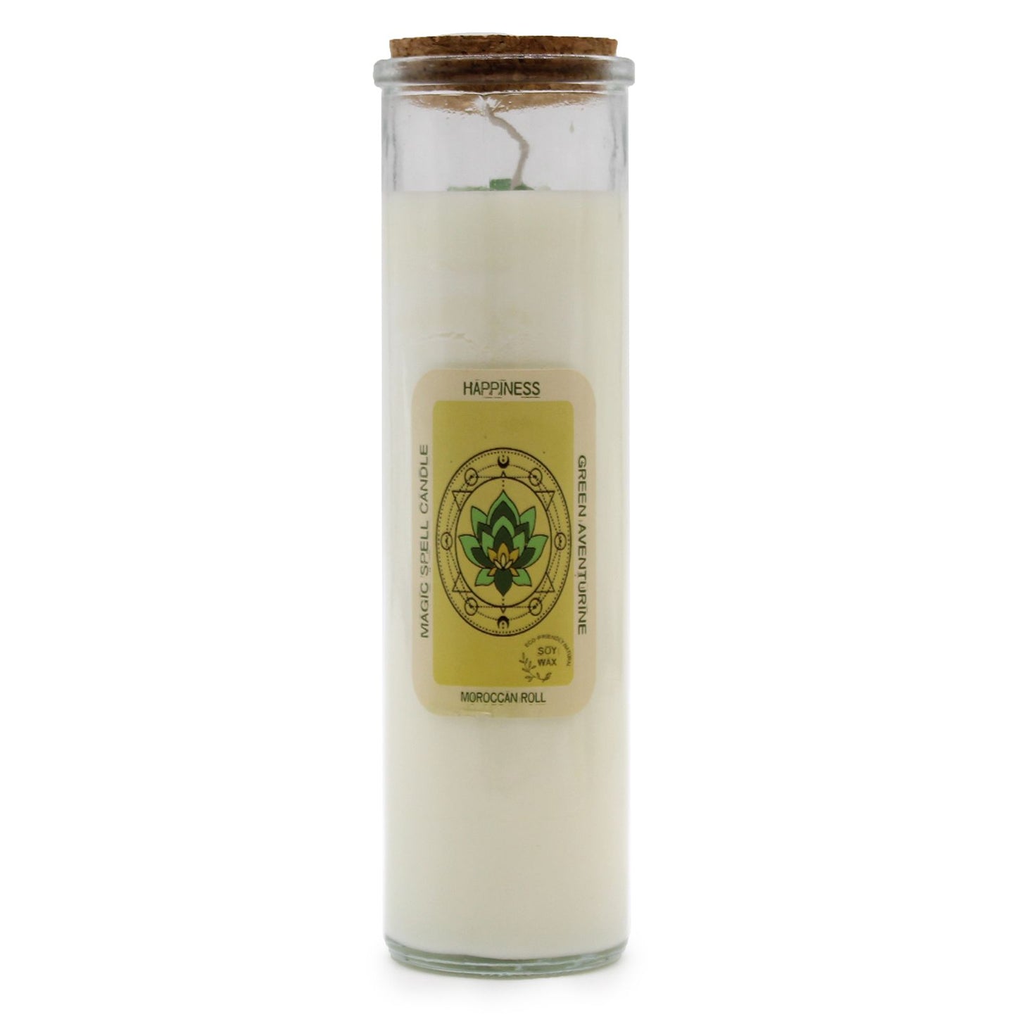 🕯️ Magic Spell Candle – Happiness 🌹 Green Aventurine Gemstones & Moroccan Rose Fragrance | Soy Wax Candle (280g)