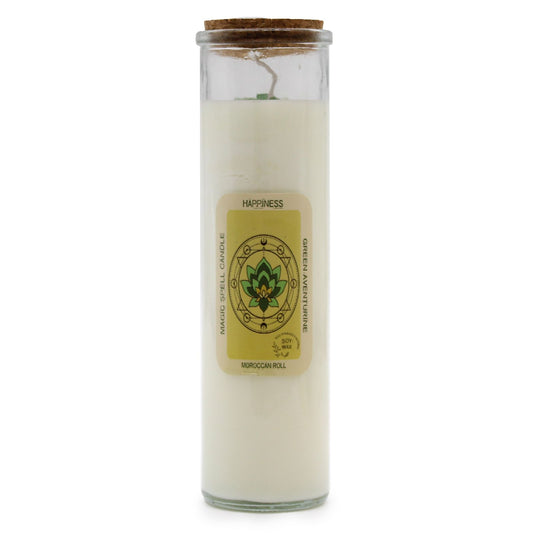 🕯️ Magic Spell Candle – Happiness 🌹 Green Aventurine Gemstones & Moroccan Rose Fragrance | Soy Wax Candle (280g)