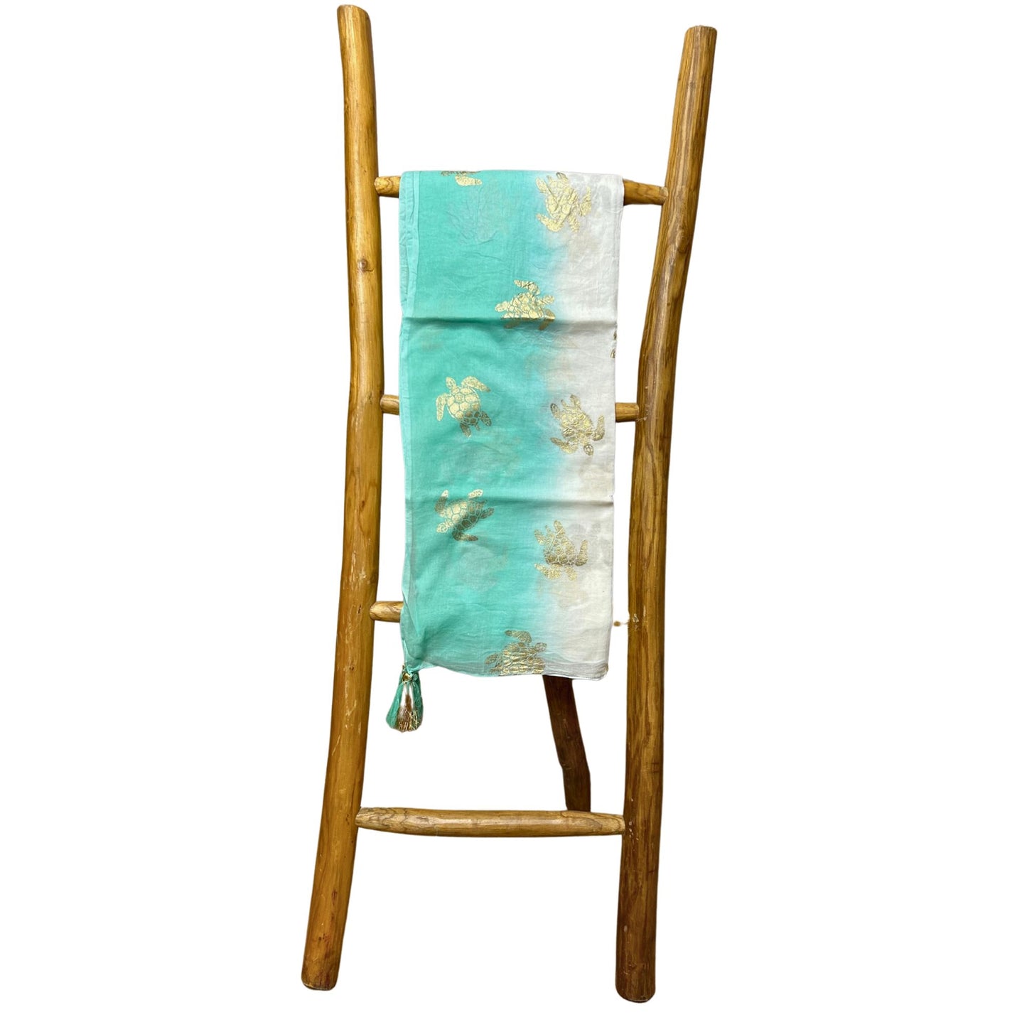 Nomad Sari Summer Scarf (180x50cm) – Turtle, Turquoise | Handmade & Hand-Painted Cotton Scarf from India