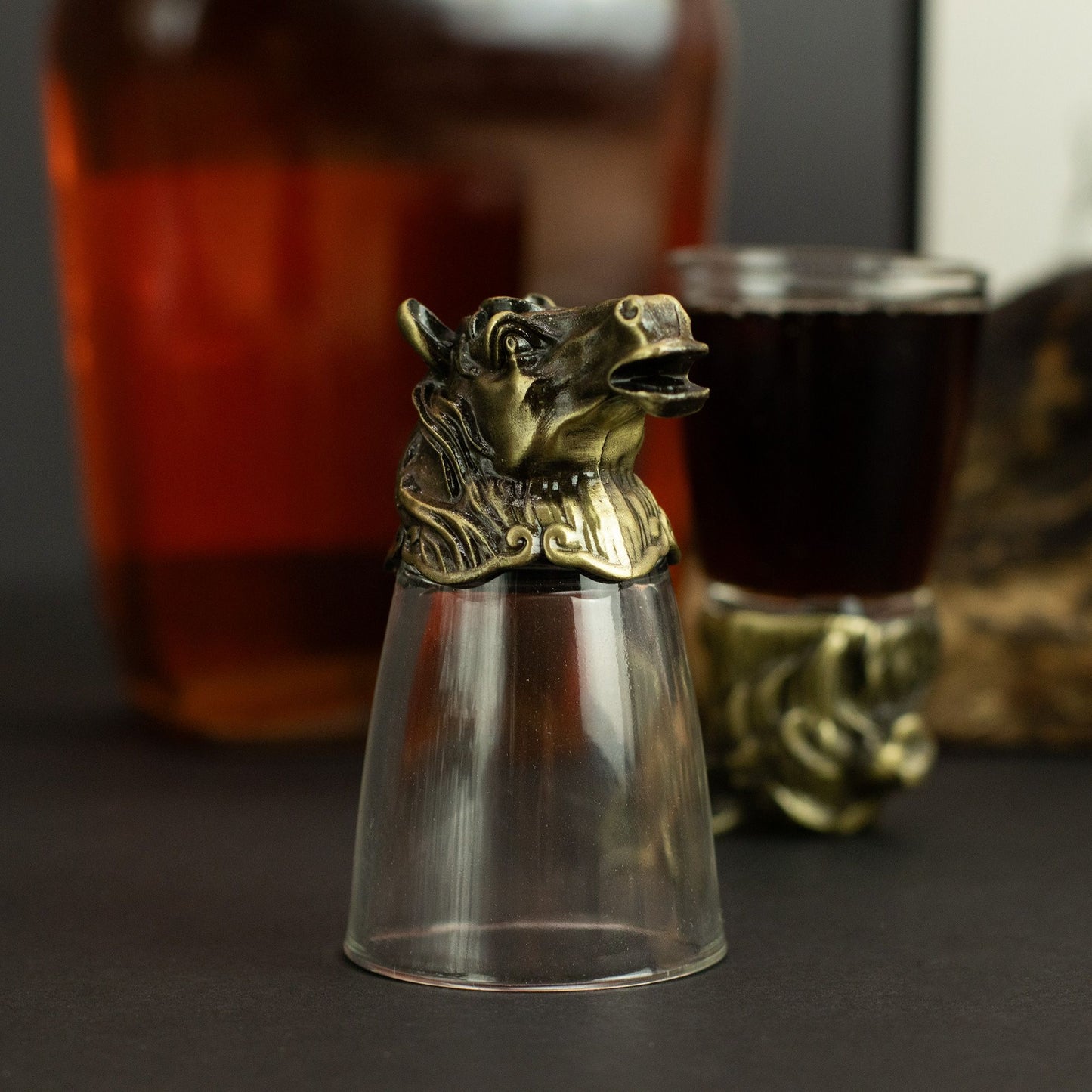 Gift Set of 12 Bottom Up Shot Glasses (25ml) – Forest & Mystical Creatures – Antique Bronze