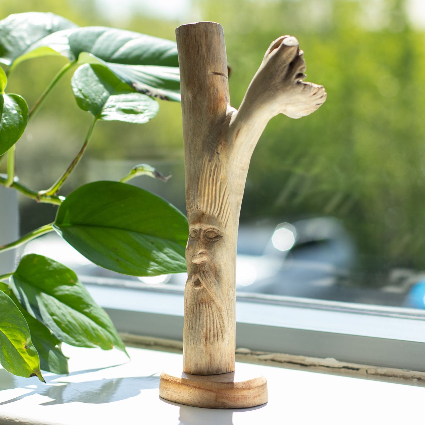 Handmade Parasite Wood Art Carving – Greenman | Rustic Woodland Spirit Décor