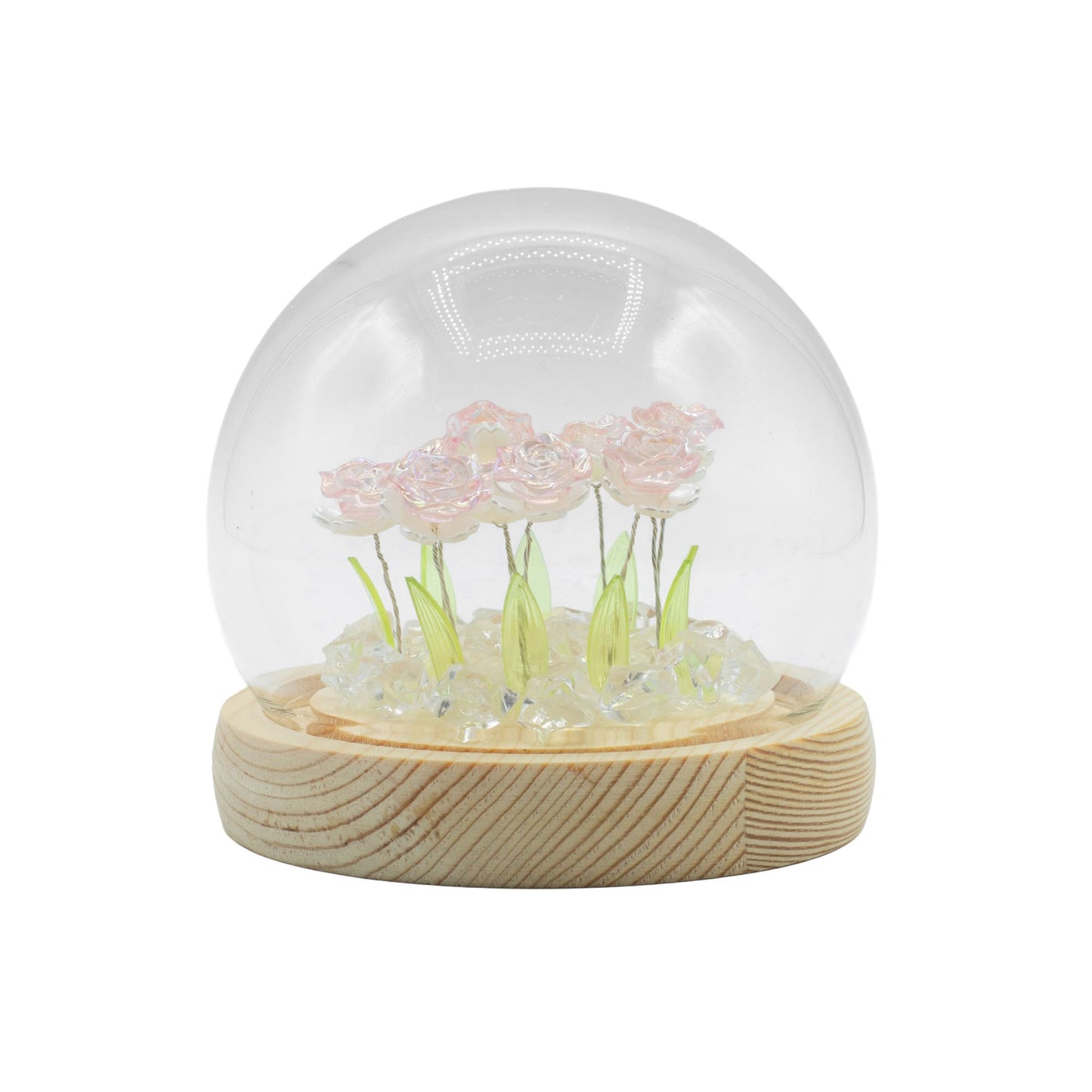 Floral Glow Garden Dome – 10 Pink Roses (USB LED Glass Dome)