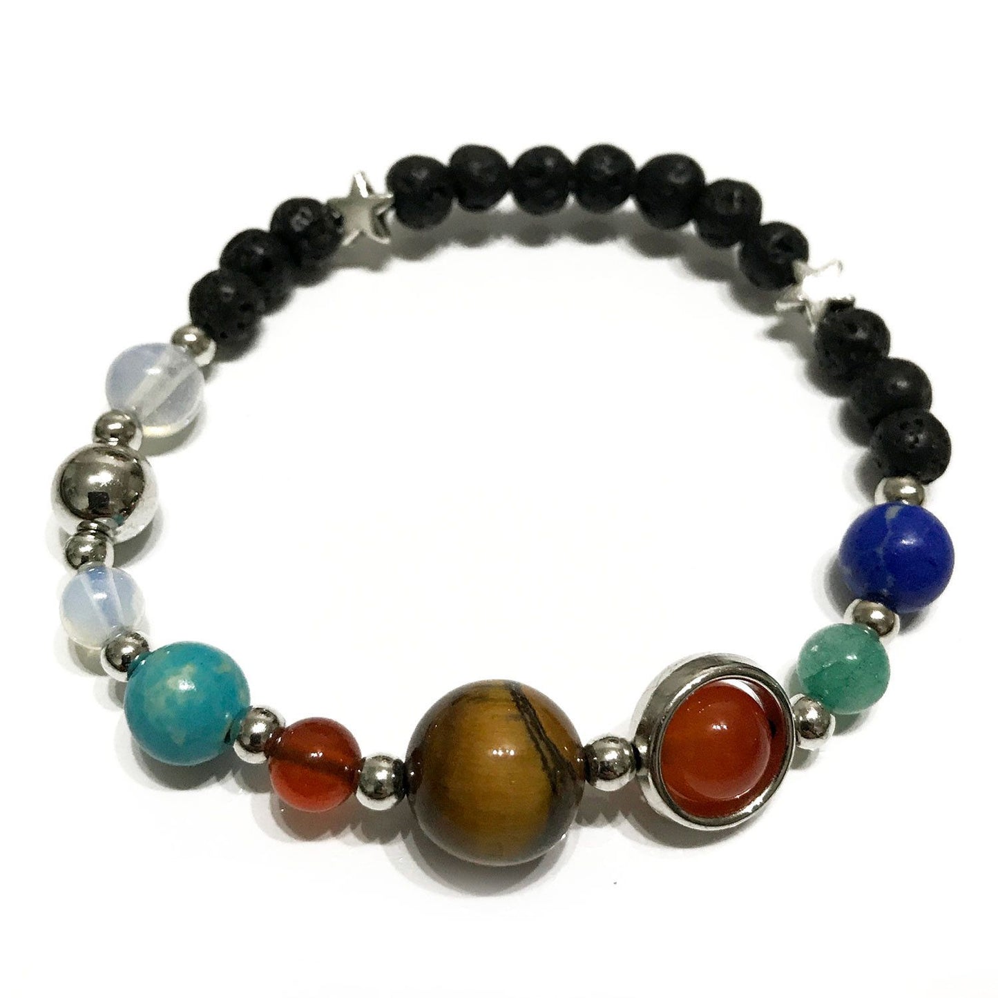 🌌 Lava Stone Bracelet – Silver Solar System | Gemstone Aromatherapy Jewellery 🌑✨