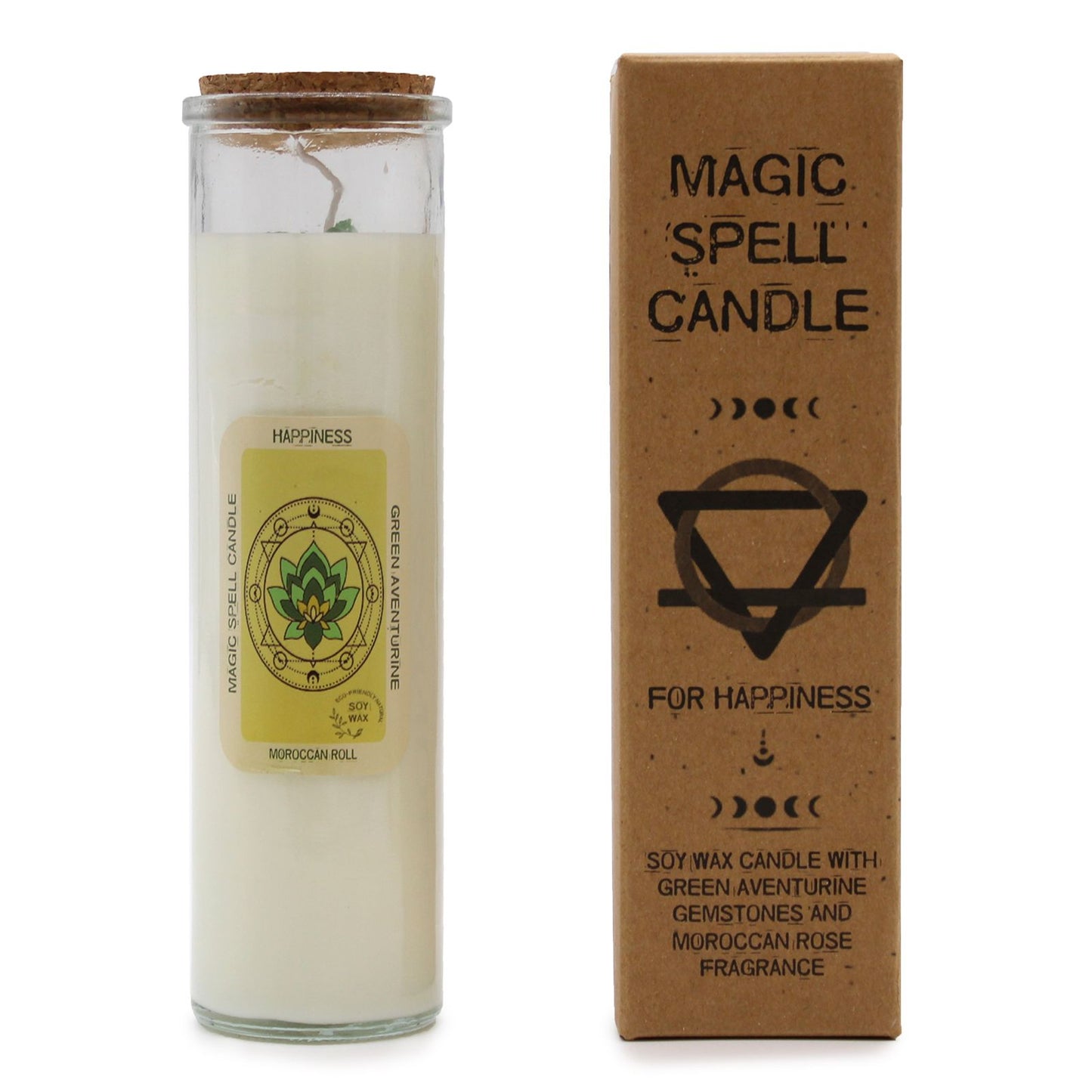 🕯️ Magic Spell Candle – Happiness 🌹 Green Aventurine Gemstones & Moroccan Rose Fragrance | Soy Wax Candle (280g)