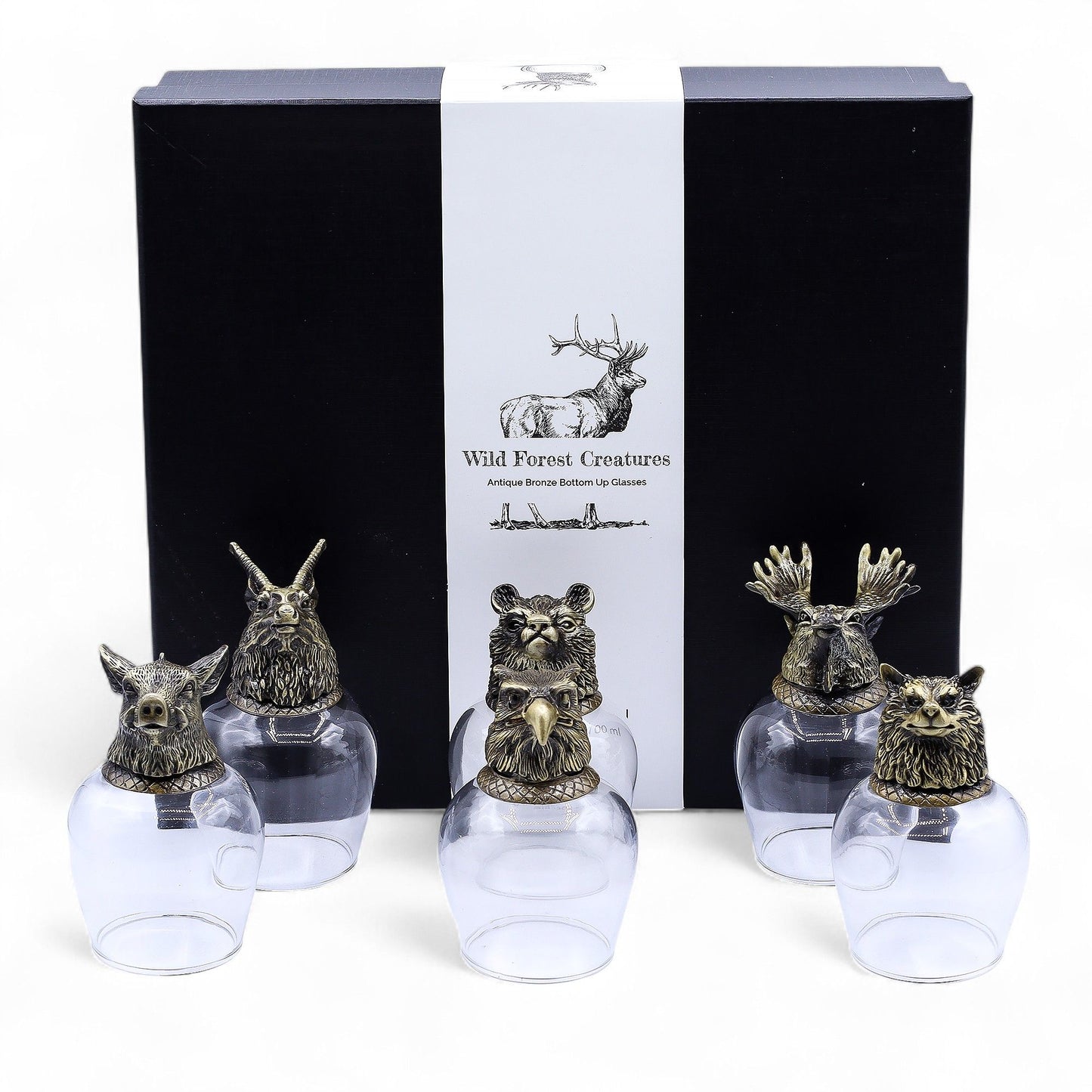 Coffret de 6 verres 100ml – Créatures de la forêt sauvage en bronze antique