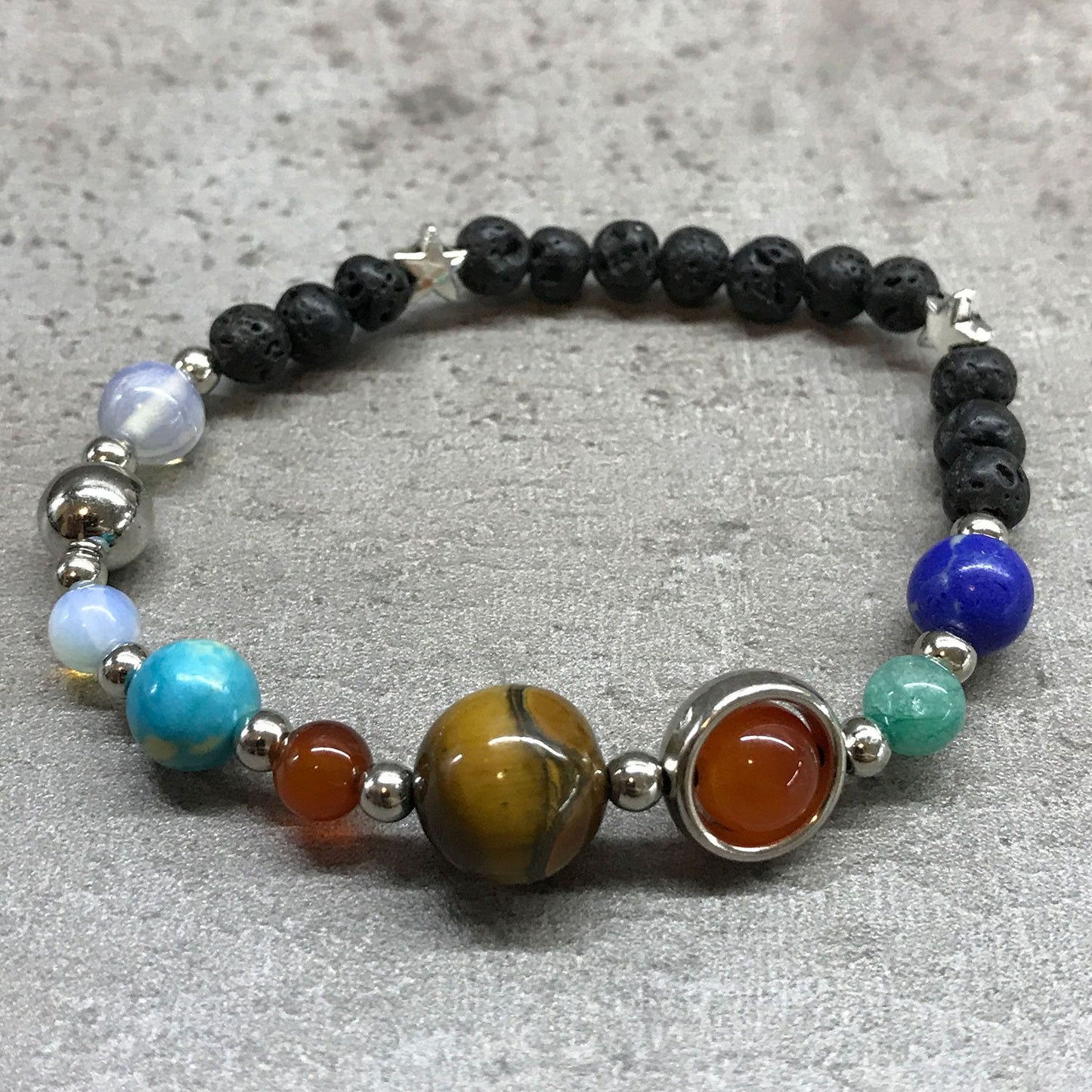🌌 Lava Stone Bracelet – Silver Solar System | Gemstone Aromatherapy Jewellery 🌑✨