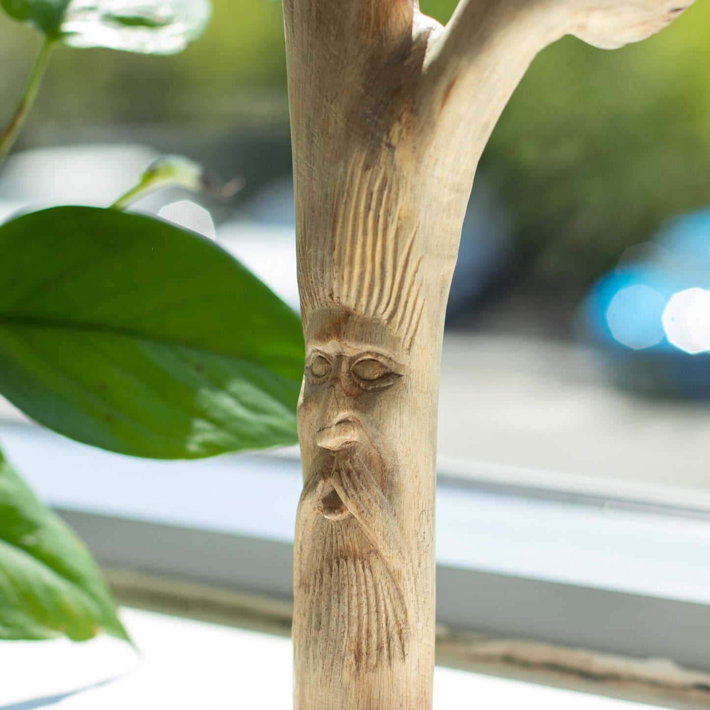 Handmade Parasite Wood Art Carving – Greenman | Rustic Woodland Spirit Décor