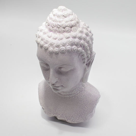 Buddha Bust Lamp Lavender Crackle with Oval Stand – Calming Ambient Table Lamp for Bedroom and Relaxation Spaces