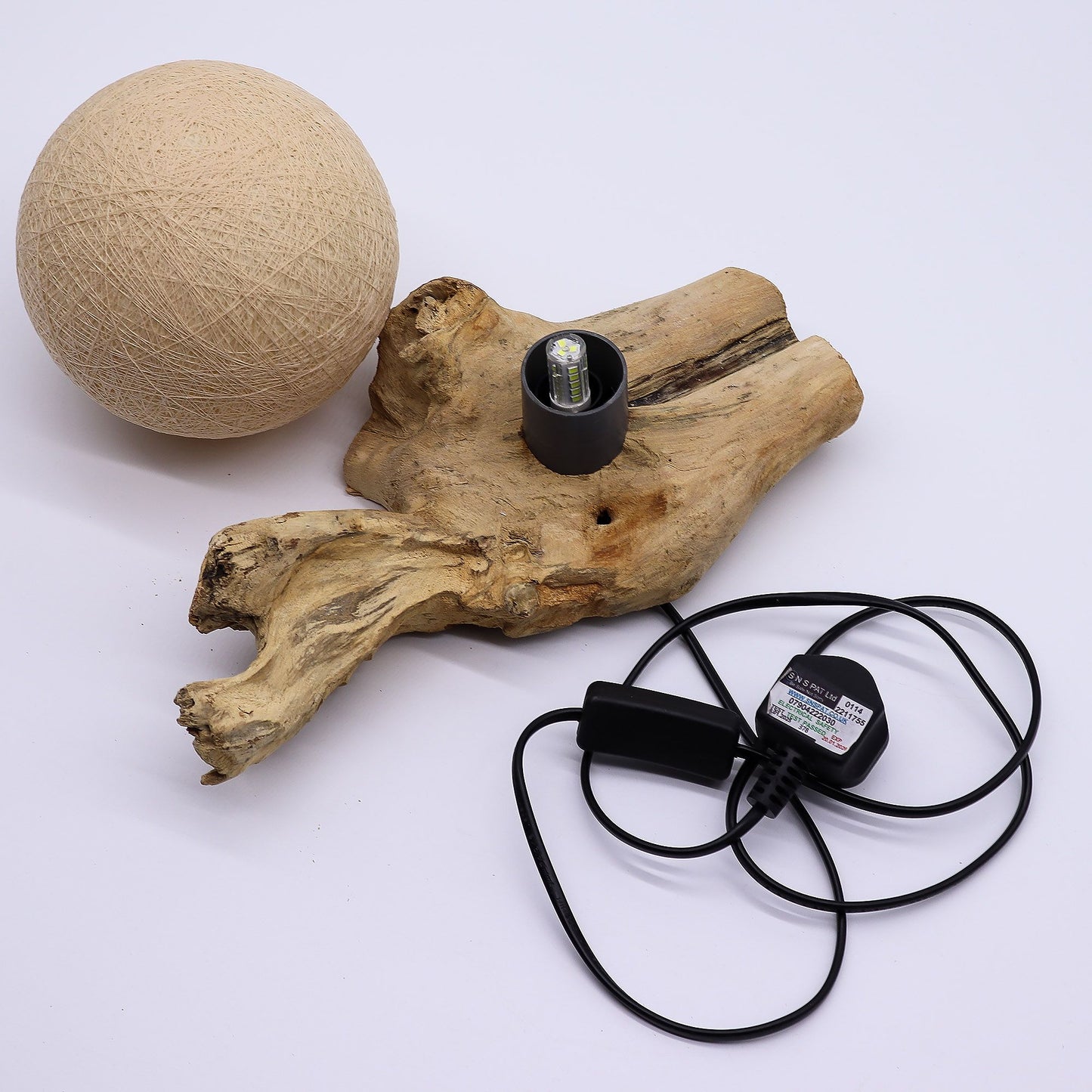 DriftGlow™ Cotton Wrap Cream Driftwood Lamp – Warm Ambient Light for Cosy, Modern Homes 🌙