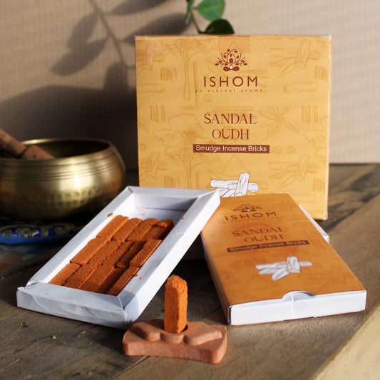 🕉️ Pack of 15 Natural Incense Smudge Bricks with Terracotta Burner – Sandalwood Aroma 🌿