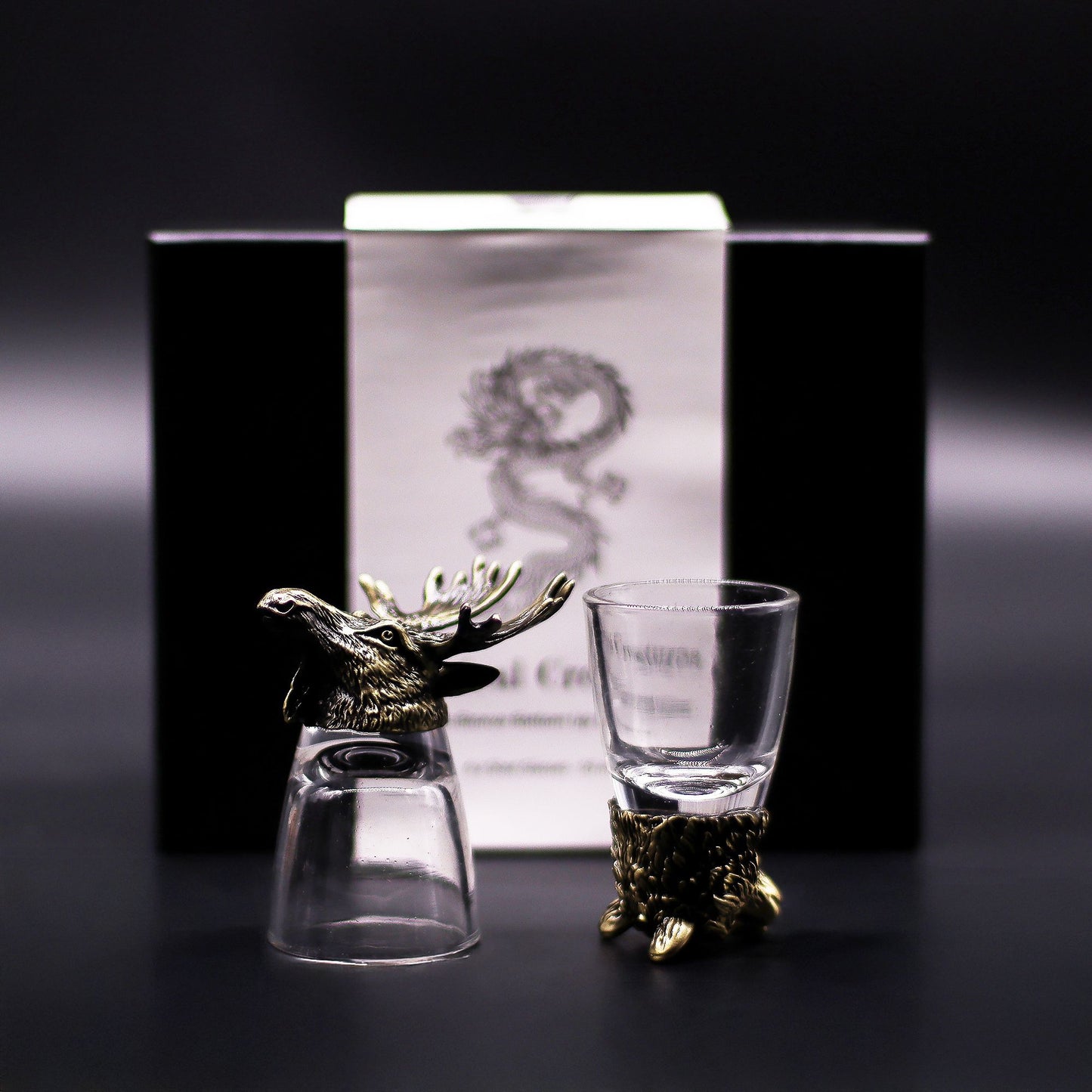 🦌🐗🦊 Forest Animal Head Shot Glass Set (6-Pack) – Antique Bronze Gift Boxed 50ml