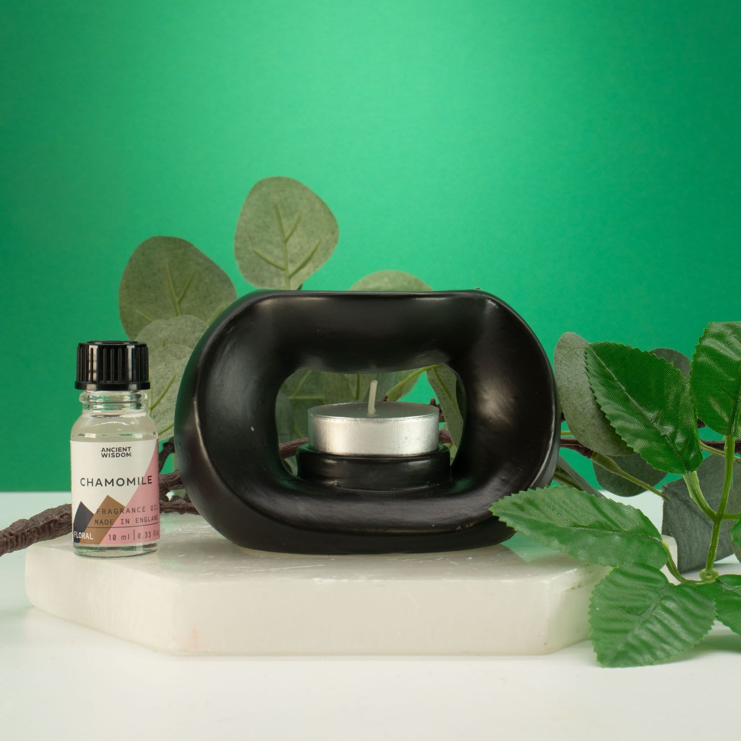 Ceramic Zen Oil Burner – Oval Pebble Matt Black | Modern Wax Melt & Fragrance Oil Burner