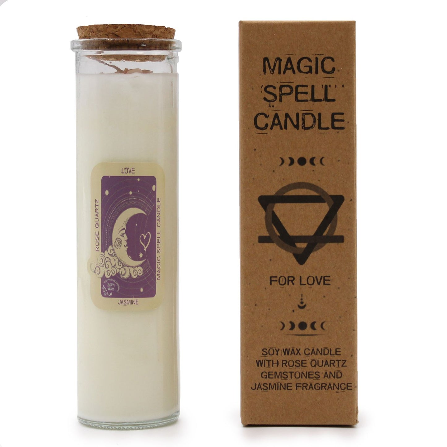 💖 Magic Spell Candle – Love | Rose Quartz Gemstones & Jasmine Fragrance | Soy Wax Candle (280g)