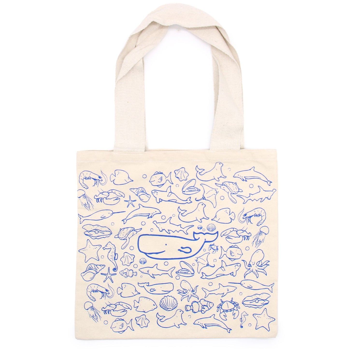 🌊 Big Cotton Shopping Bag – Sea Life Design – 38x42cm – 10oz | Eco-Friendly & Reusable Tote 🌿
