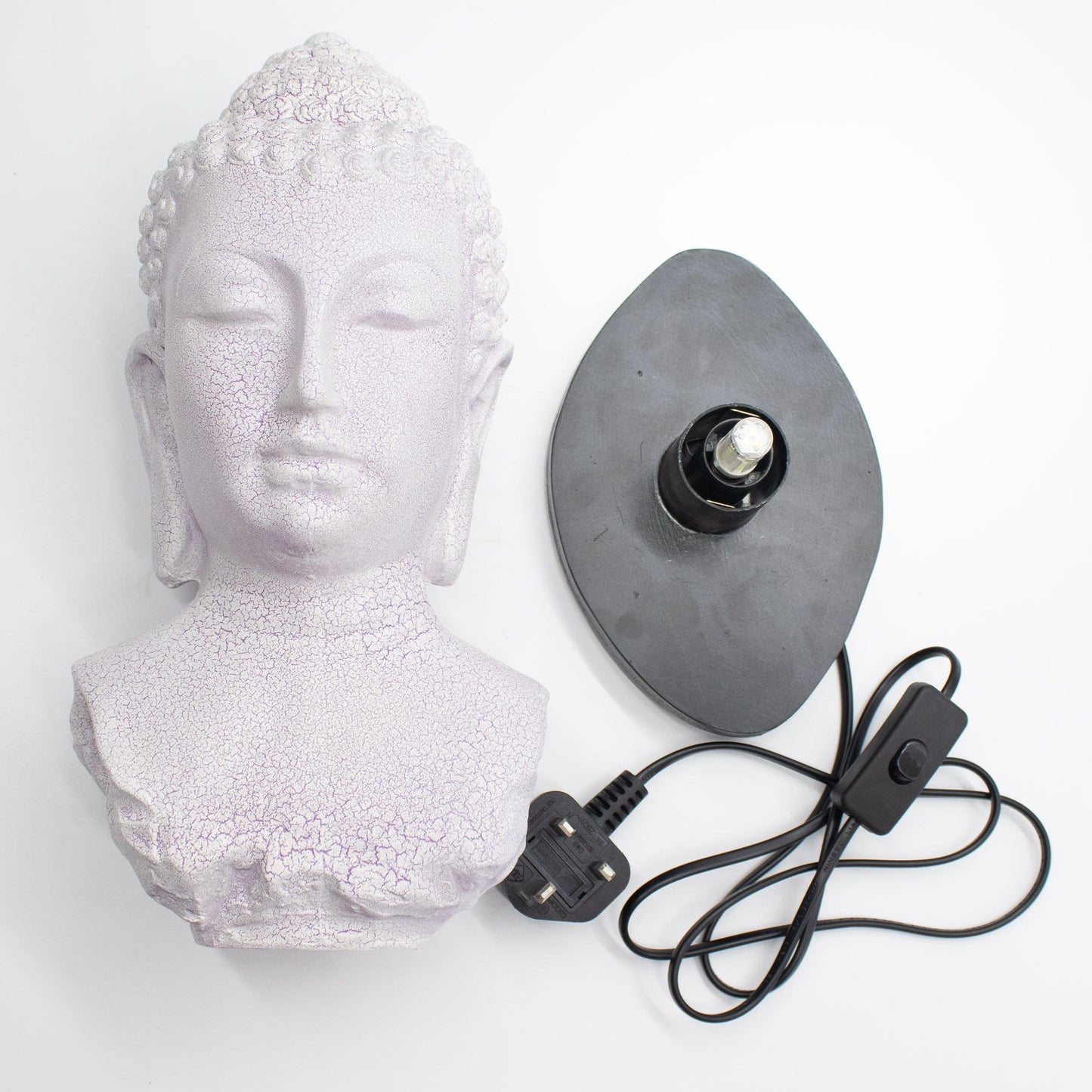 Busto de Buda Lámpara Lavanda Craquelada con Base Ovalada – Lámpara de Mesa de Ambiente Calmante para Dormitorio y Espacios de Relajación