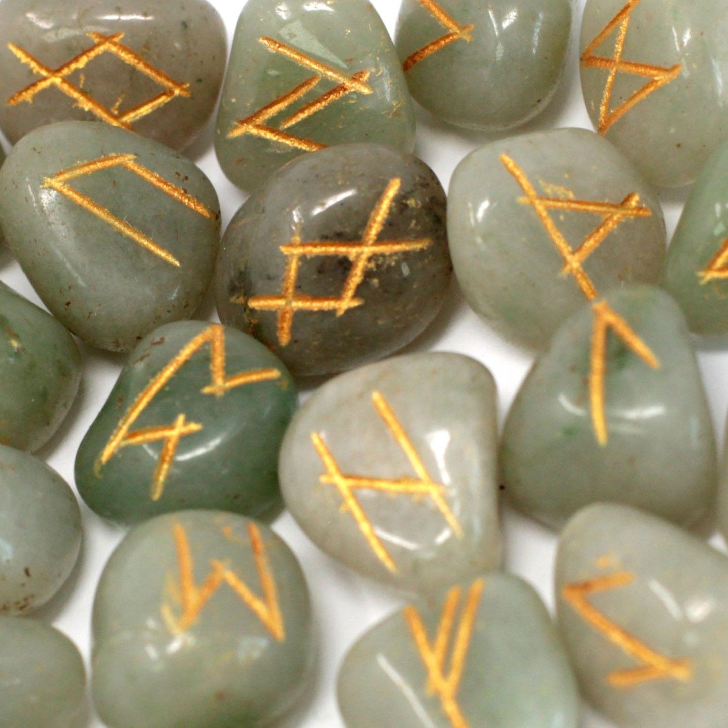 Green Aventurine Rune Stones in Pouch | Ancient Wisdom