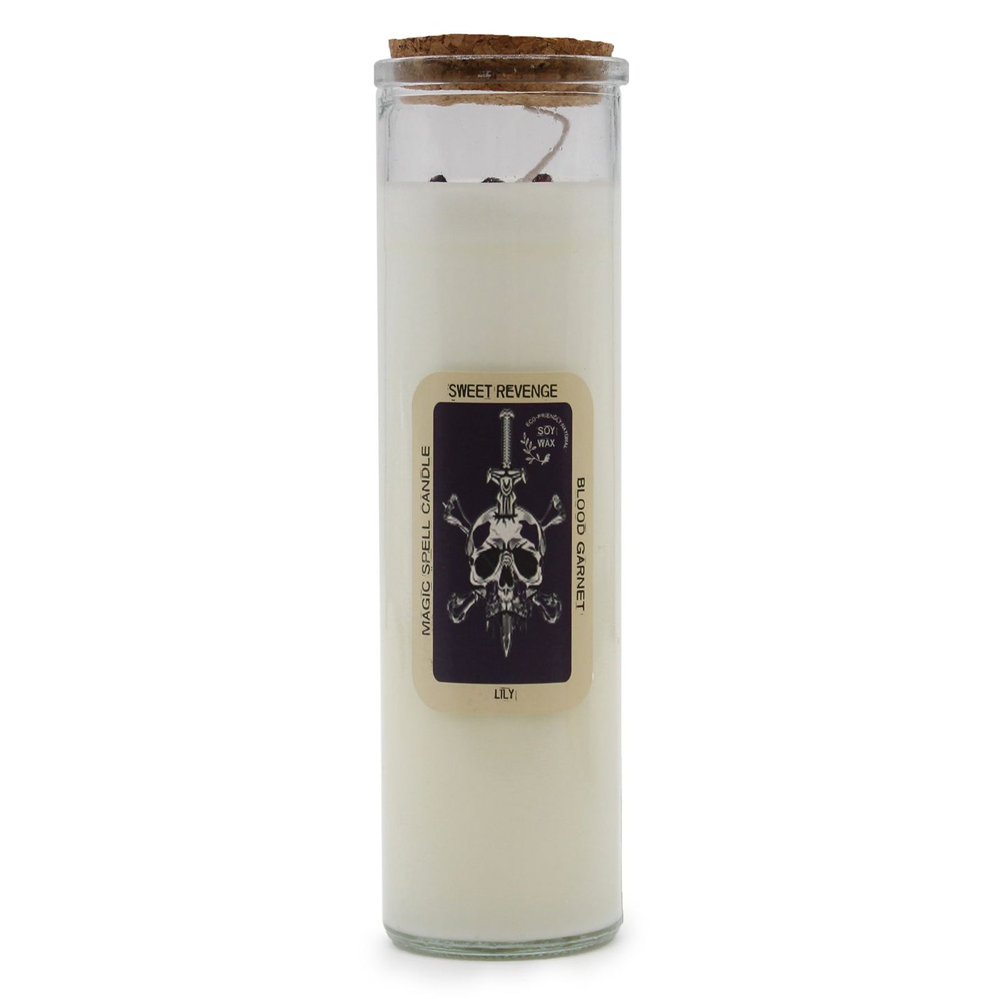 🕯️ Magic Spell Candle – Sweet Revenge 💎 with Blood Garnet Gemstones & Lily Fragrance