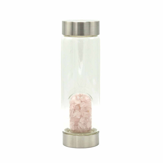 Rose Quartz Crystal-Infused Water Bottle (500ml) in Gift Box – Glass & Stainless Steel with Neoprene Sleeve 💗✨
