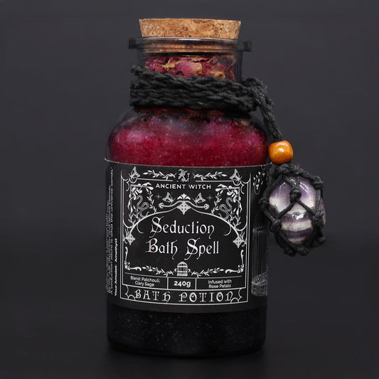 🕯️ Ancient Witch Bath Spell Potion & Amethyst Crystal Amulet – Seduction 💜
