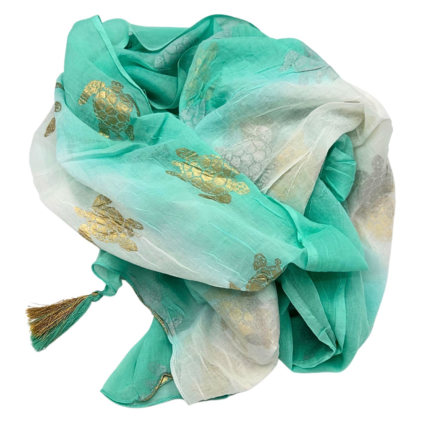 Nomad Sari Summer Scarf (180x50cm) – Turtle, Turquoise | Handmade & Hand-Painted Cotton Scarf from India