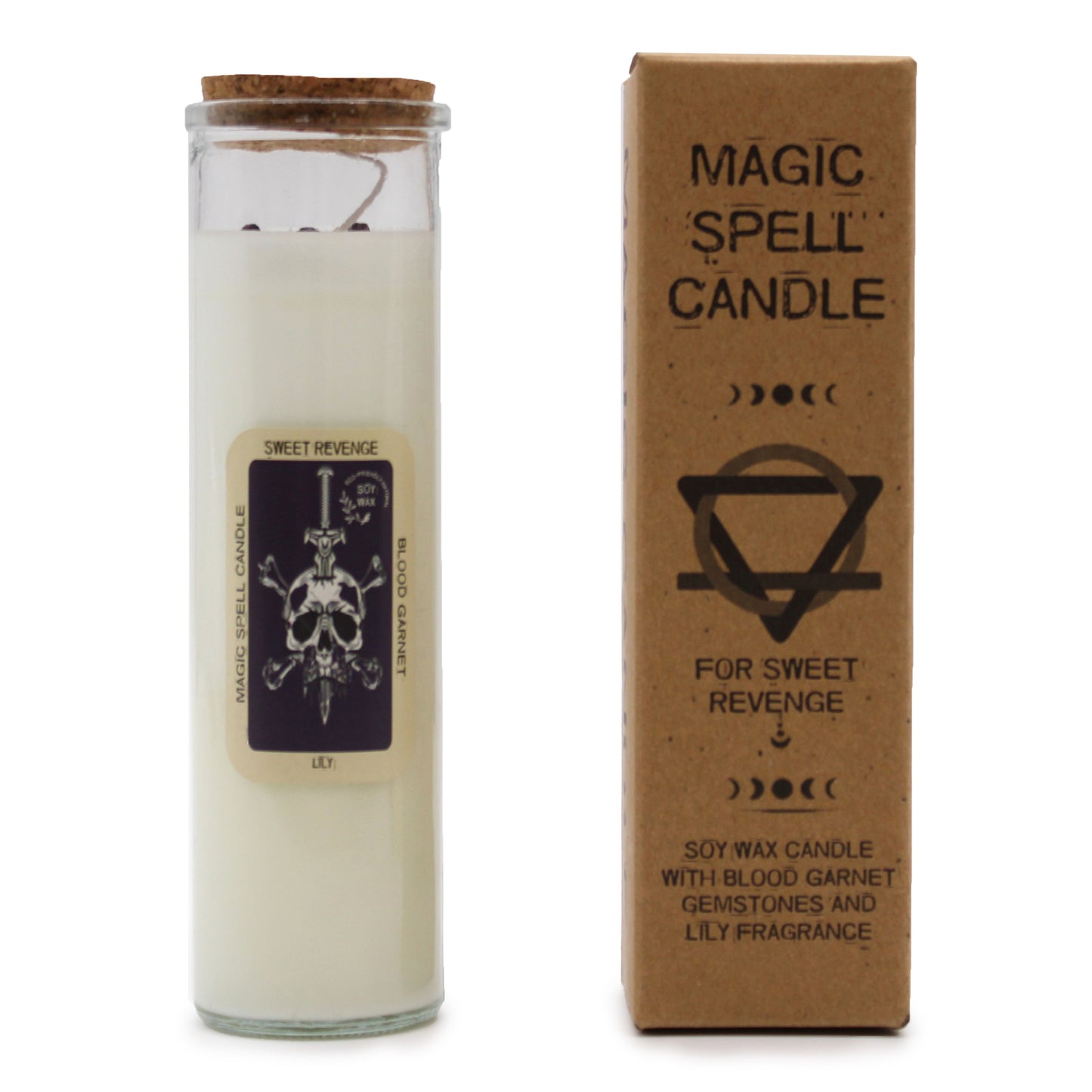 🕯️ Magic Spell Candle – Sweet Revenge 💎 with Blood Garnet Gemstones & Lily Fragrance