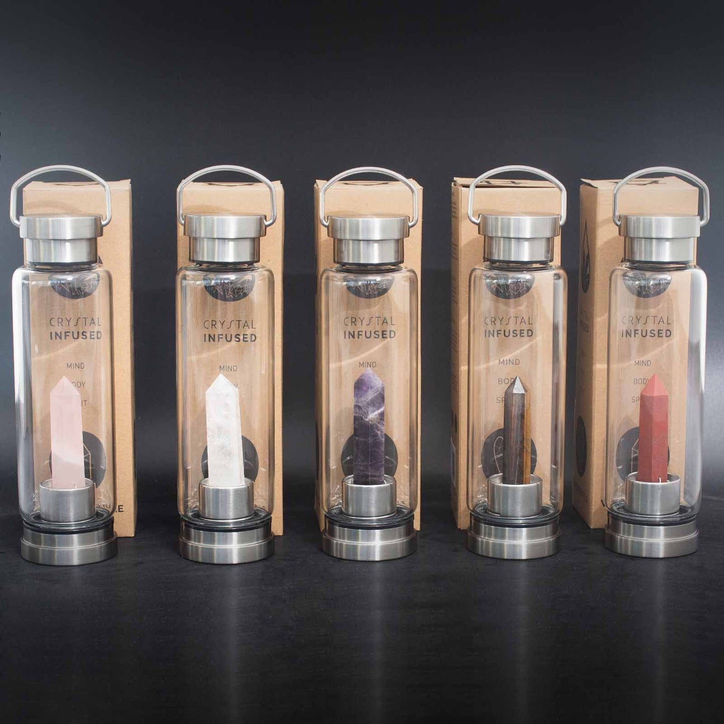 Rose Quartz Crystal Infused Water Bottle (500ml) – Glass & Stainless Steel Gemstone Water Bottle Gift 💗✨