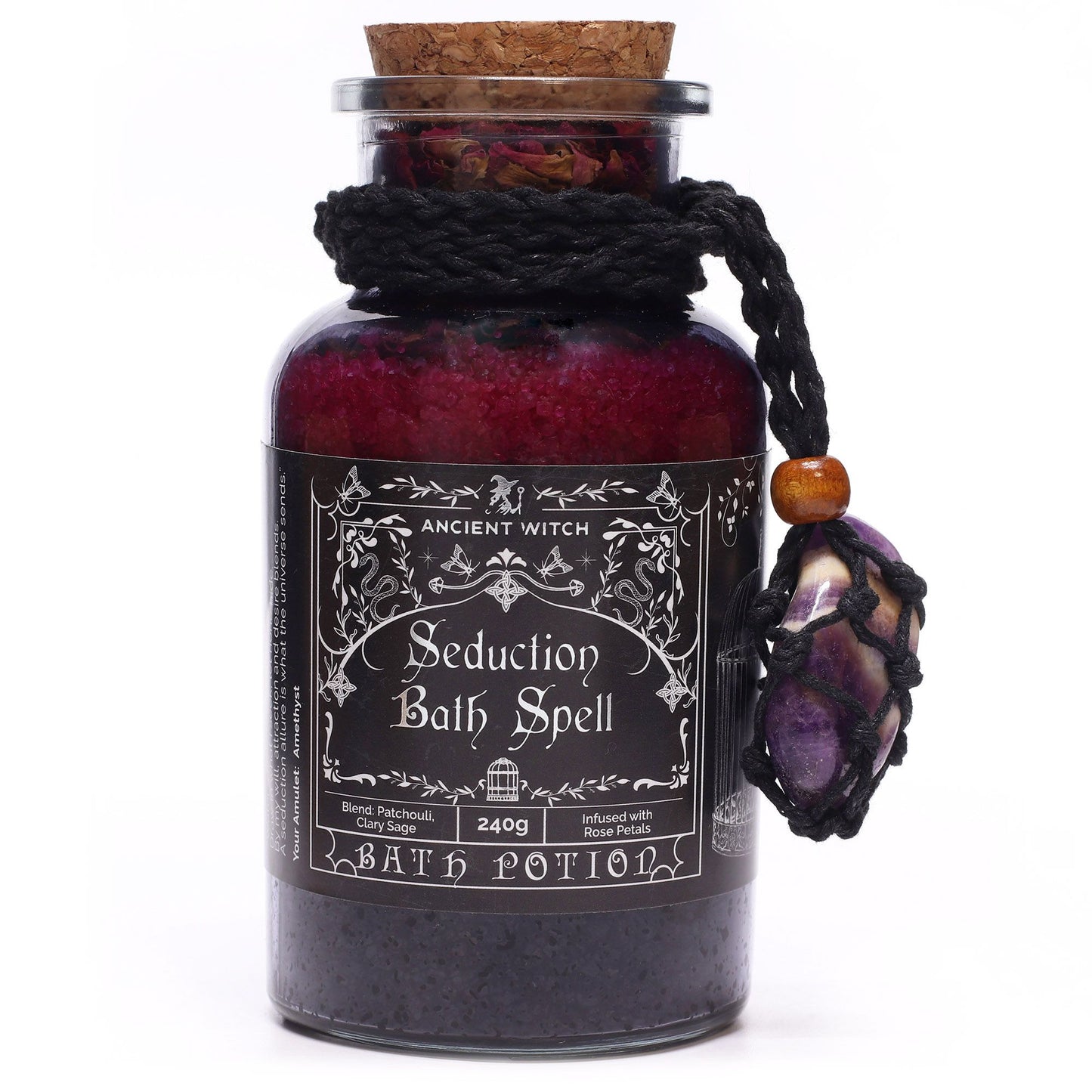 🕯️ Ancient Witch Bath Spell Potion & Amethyst Crystal Amulet – Seduction 💜