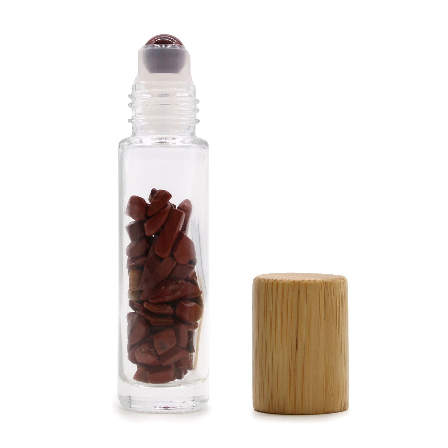 Gemstone Essential Oil Roller Bottle – Red Jasper Crystal with Wooden Cap 💎🌿