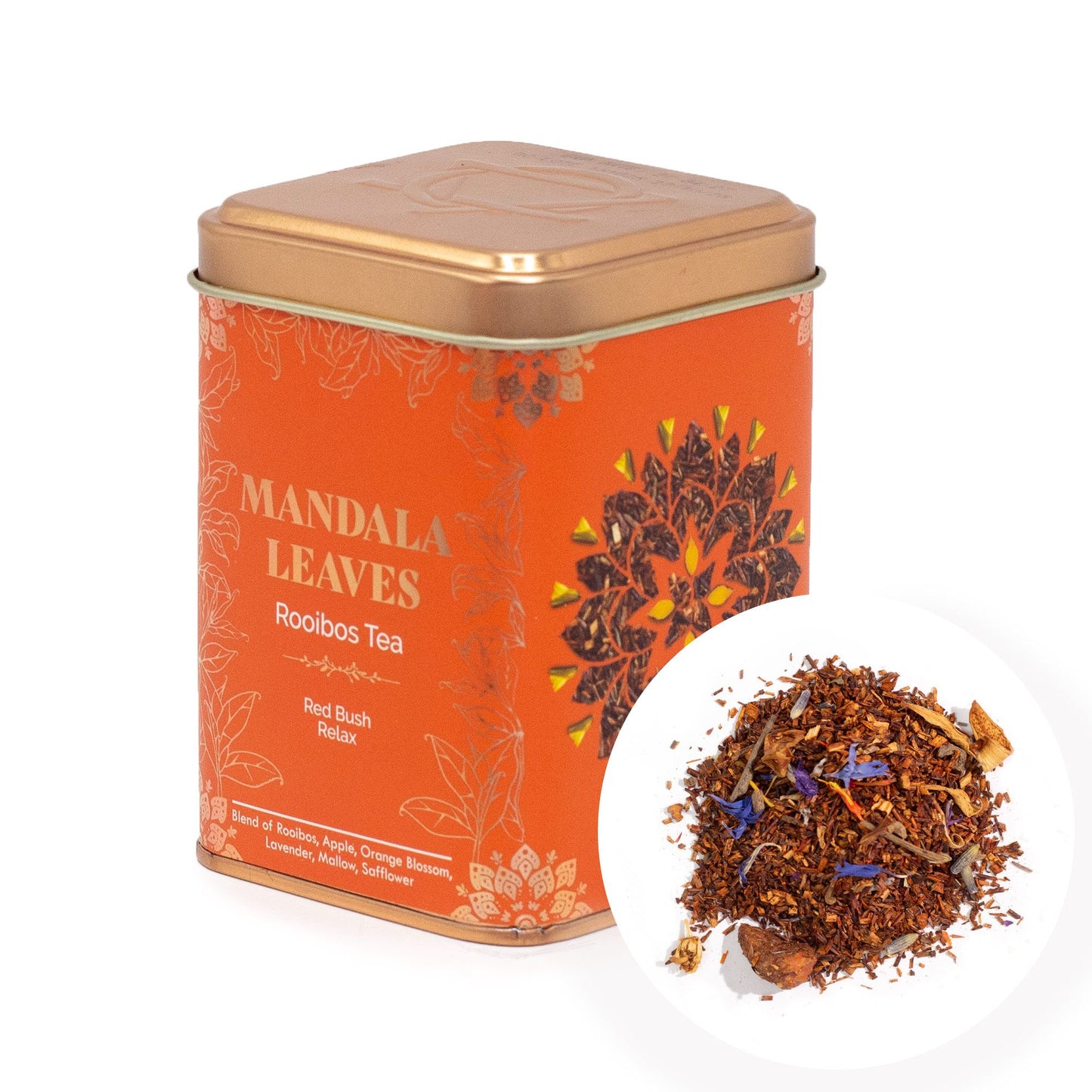 Red Bush Relax Tea Tin – Caffeine-Free Rooibos Infusion with Apple, Lavender & Orange Blossom