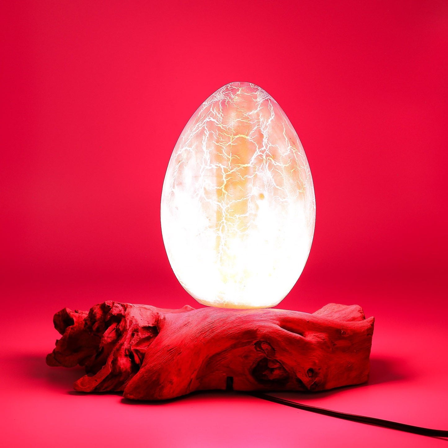 DriftGlow Crackle Fire Egg Lamp – Orange Driftwood Table Lamp from Indonesia 🌋🧡