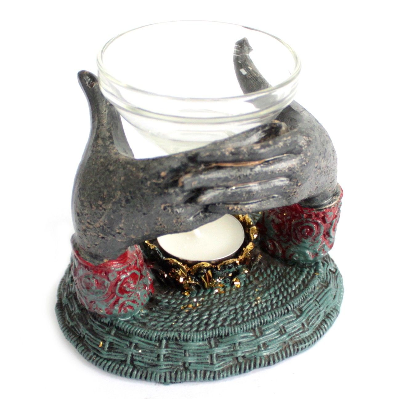 Antique Buddha Offering Hands Oil Burner | Zen Home Fragrance & Meditation Decor
