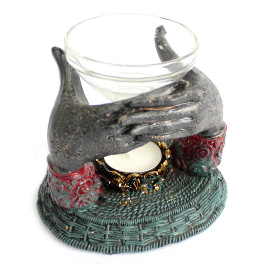 Antique Buddha Offering Hands Oil Burner | Zen Home Fragrance & Meditation Decor