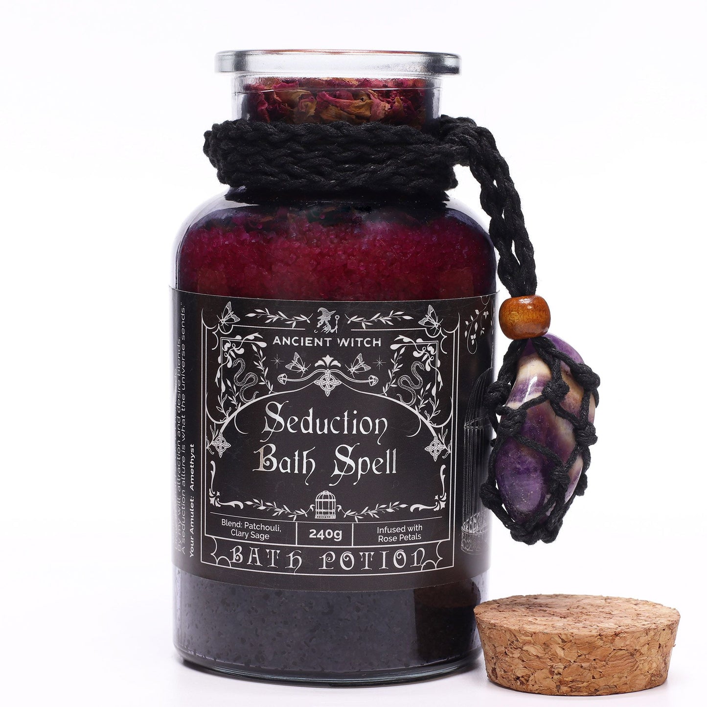 🕯️ Ancient Witch Bath Spell Potion & Amethyst Crystal Amulet – Seduction 💜