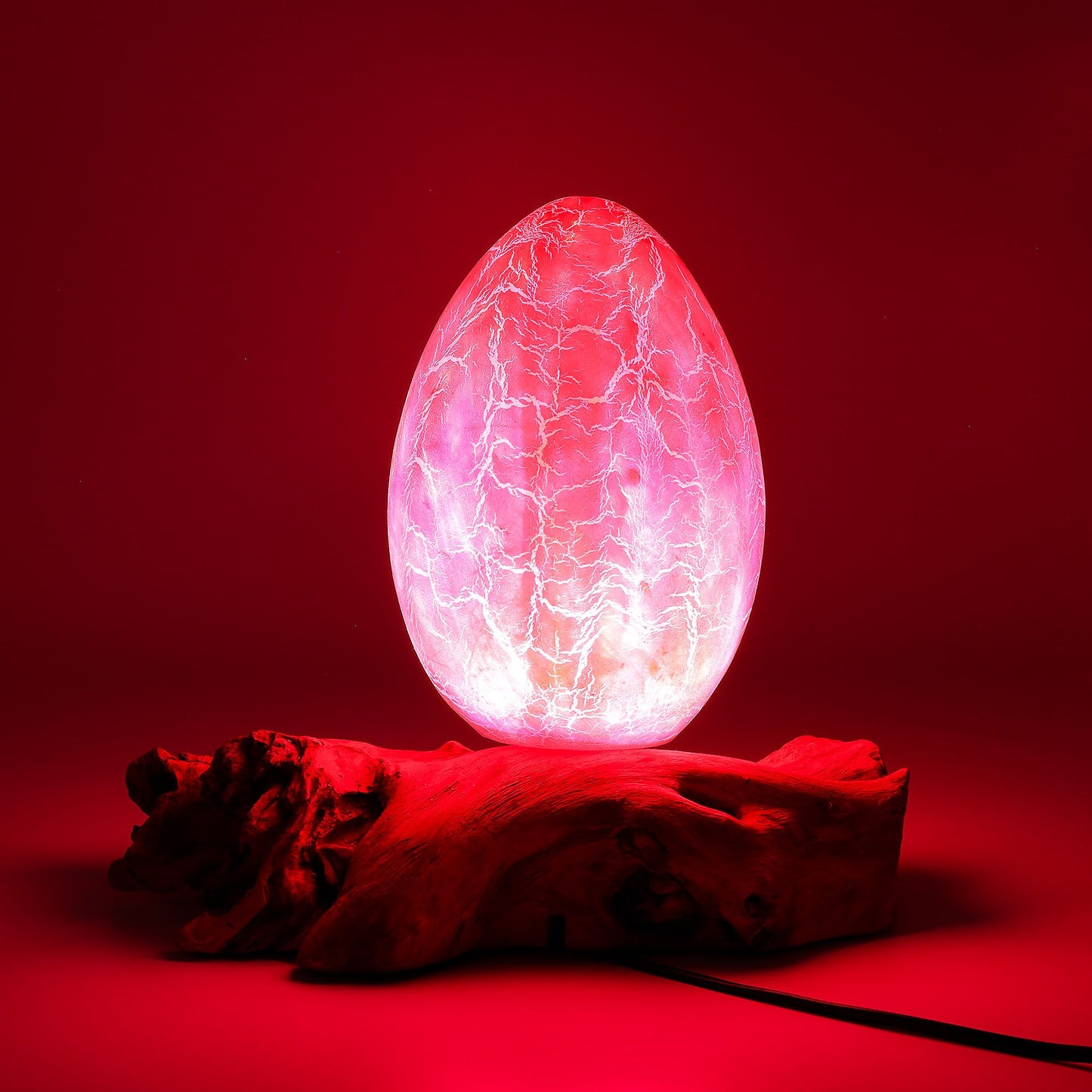 DriftGlow Crackle Fire Egg Lamp – Orange Driftwood Table Lamp from Indonesia 🌋🧡