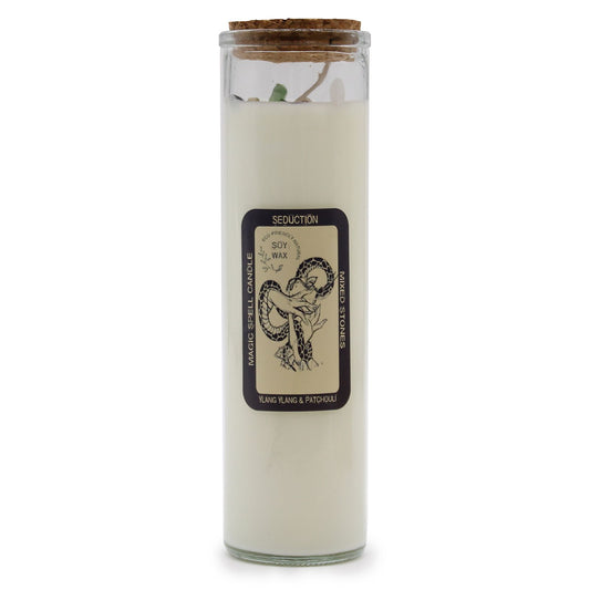 🕯️ Magic Spell Candle - Seduction | Soy Wax Candle with Mixed Gemstones, Ylang Ylang & Patchouli 🌹🔥