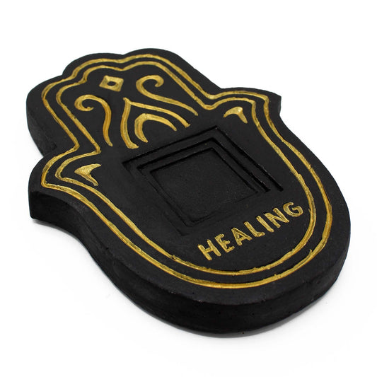 🖤 Healing Incense Plate - Black & Gold Lava-Stone Effect 🌿