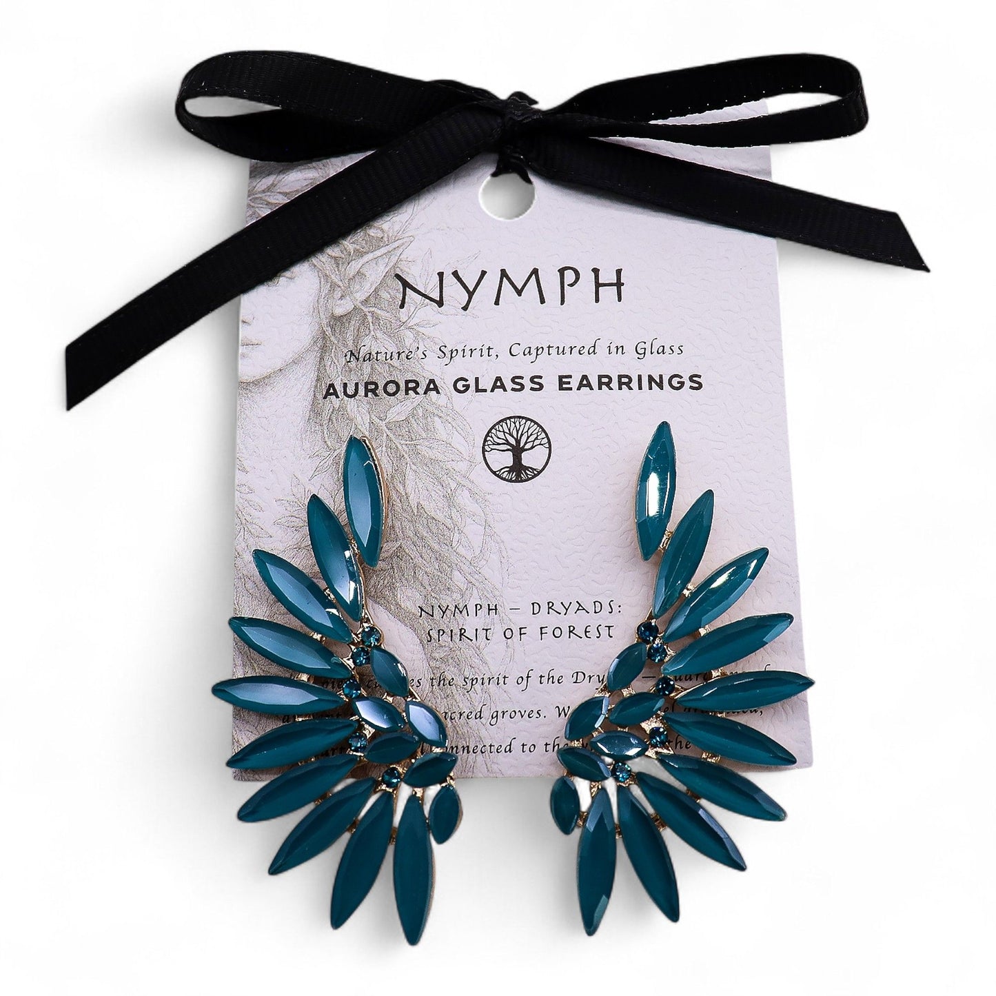 Boucles d'oreilles ailes d'ange vintage vert sarcelle en verre inspirées des dryades
