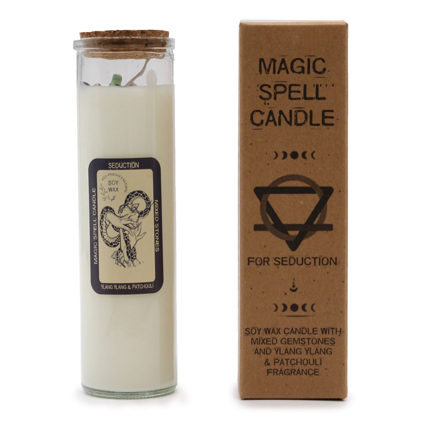 🕯️ Magic Spell Candle - Seduction | Soy Wax Candle with Mixed Gemstones, Ylang Ylang & Patchouli 🌹🔥