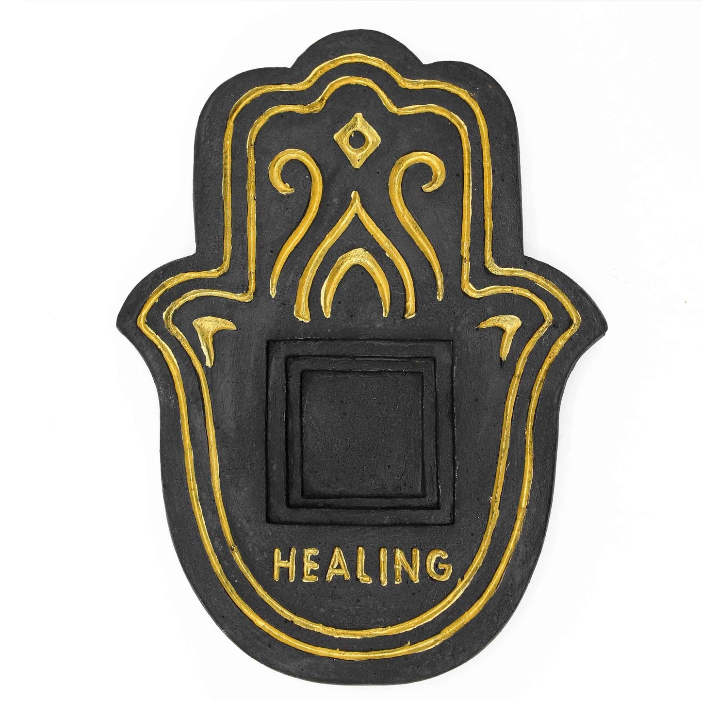 🖤 Healing Incense Plate - Black & Gold Lava-Stone Effect 🌿