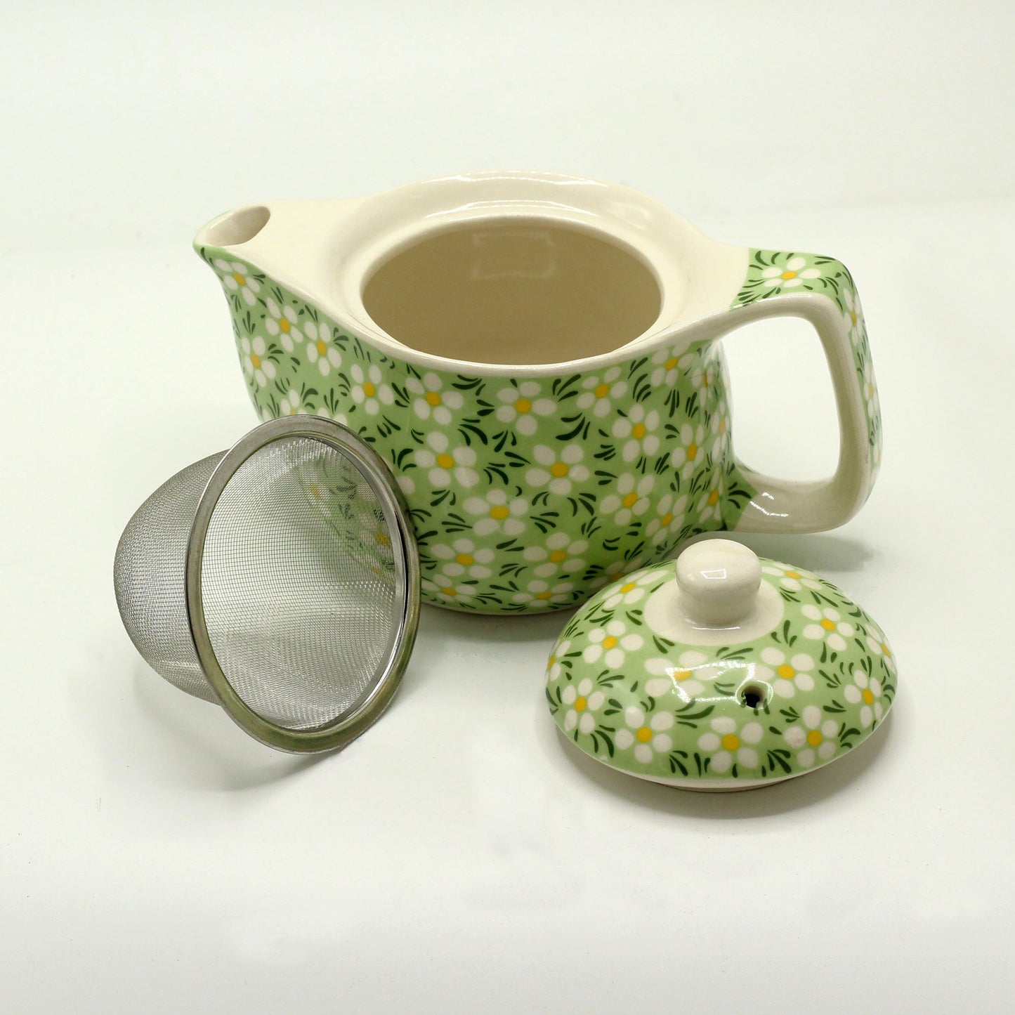 🌿 Small Herbal Teapot – Green Daisy Design 🌼 Perfect for Tea Lovers & Gift Giving