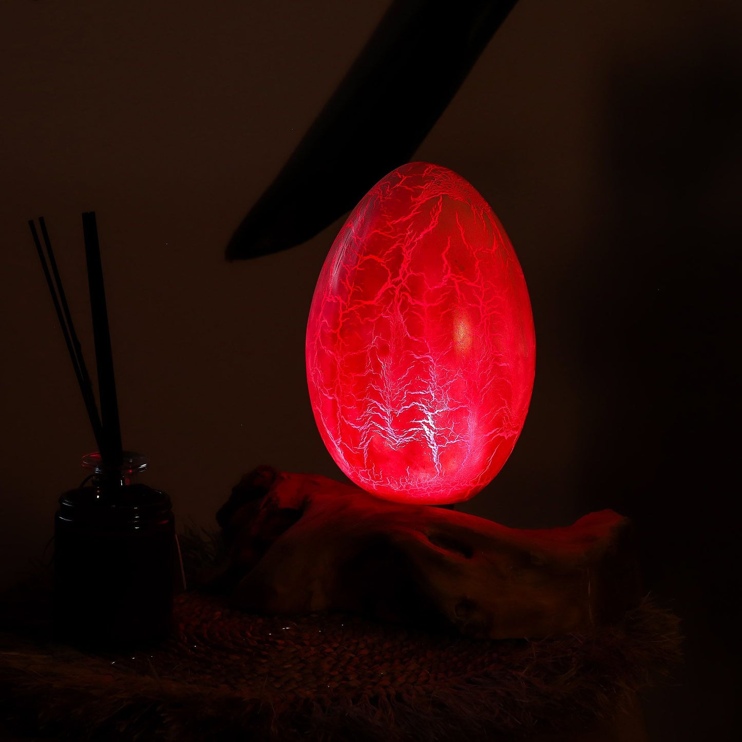 DriftGlow Crackle Fire Egg Lamp – Orange Driftwood Table Lamp from Indonesia 🌋🧡