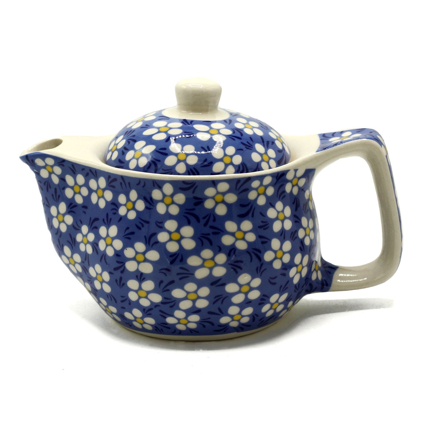 🌼 Small Herbal Teapot – Blue Daisy Design | Ceramic Loose-Leaf Teapot with Metal Strainer 🌼