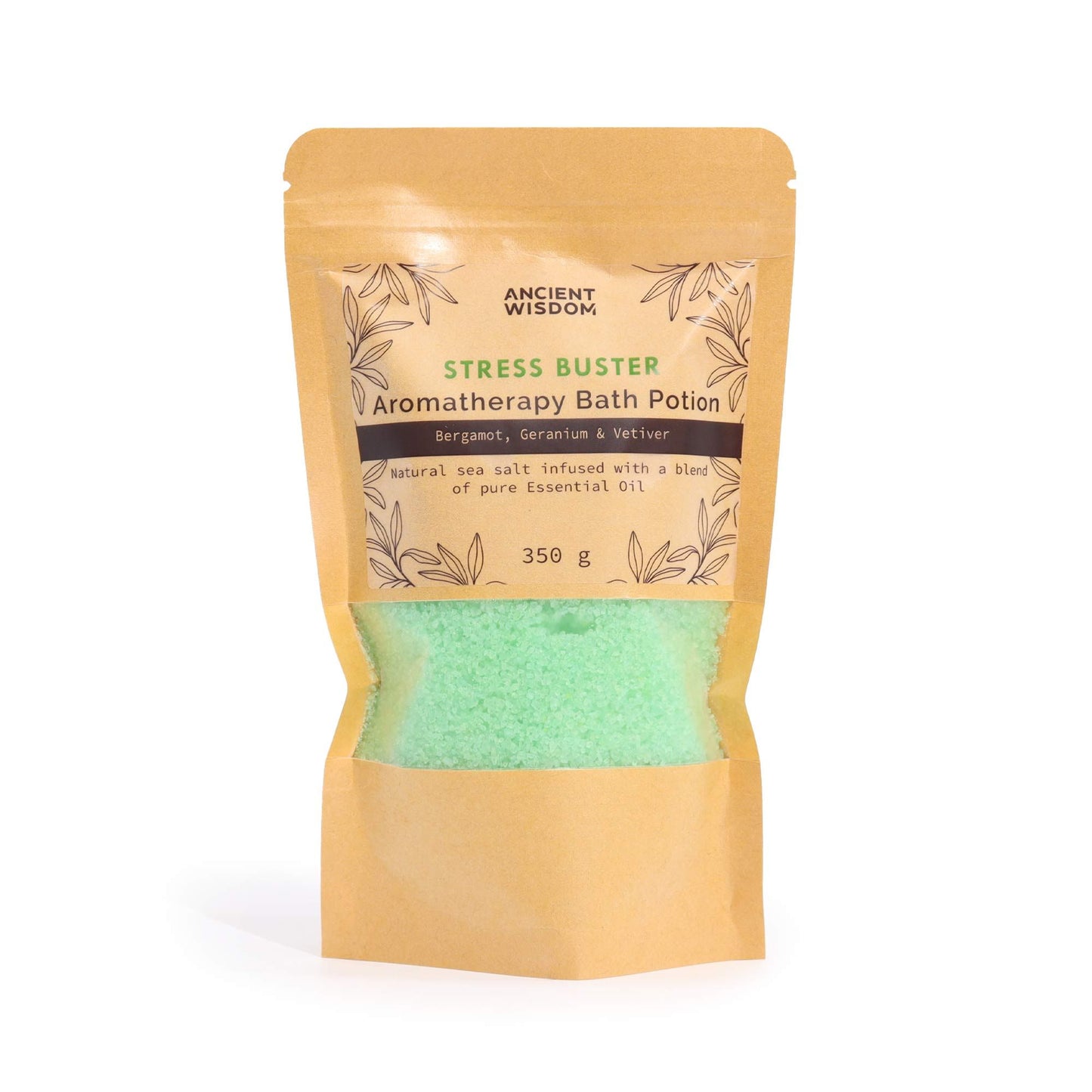 Stress Buster Aromatherapy Bath Salts 350g – Bergamot, Geranium & Vetiver