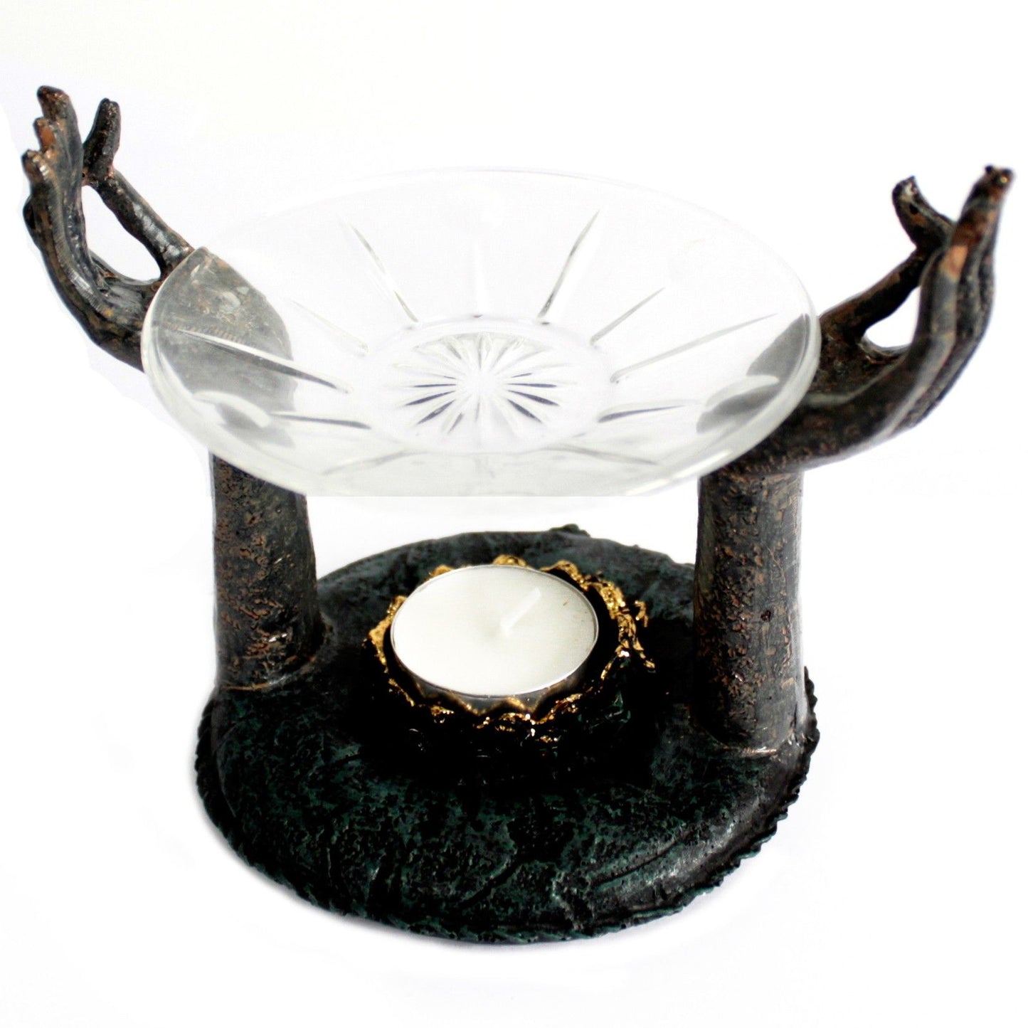 Antique Buddha ‘Om Hands’ Oil Burner – Zen Home Fragrance for Calm Spaces 🕯️🧘‍♂️